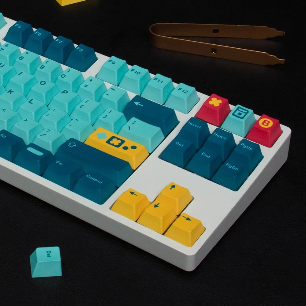 GMK-Juego de juegos Retro de 129 teclas, DYE-SUB PBT, teclas con personalidad personalizada en inglés, teclas de perfil de cereza para teclado mecánico 61/64 - imagen 5