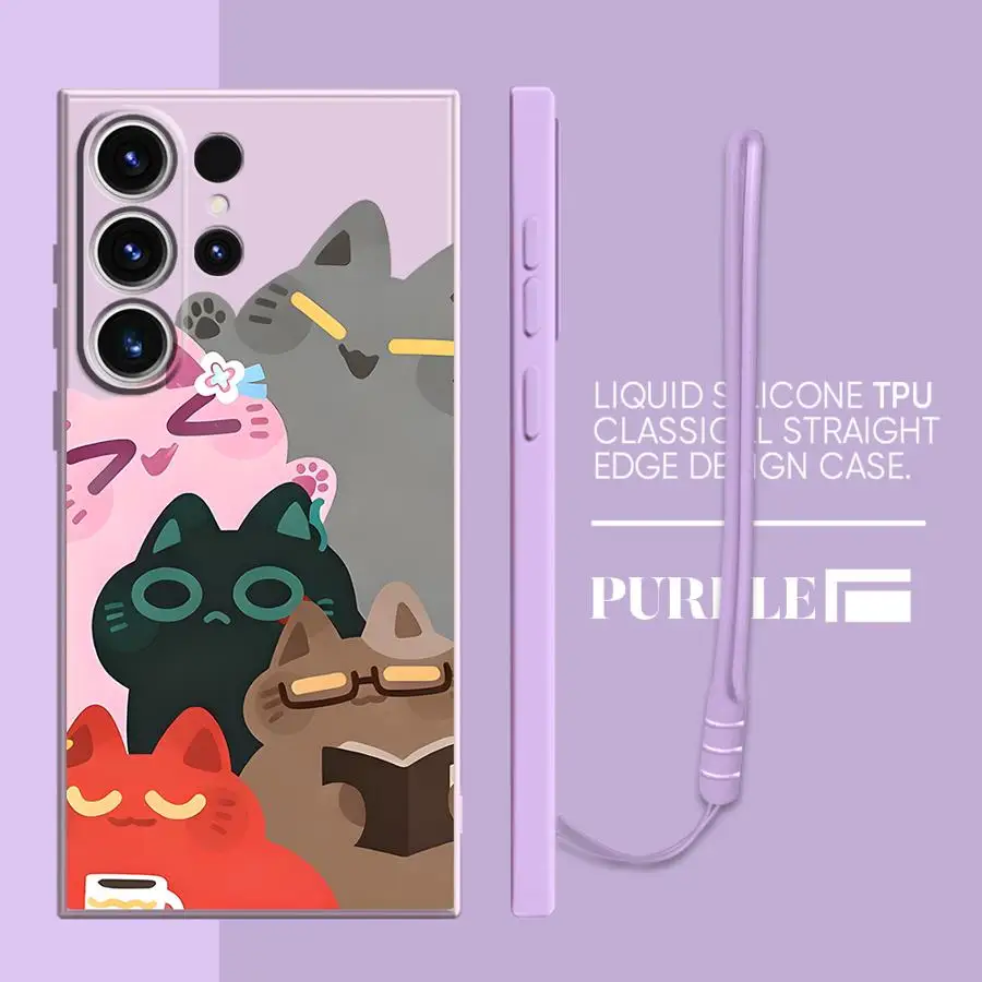 Funda de teléfono con gatito de colores de dibujos animados para Samsung Galaxy S24 FE S23 S20 S22 Ultra Note 20 10 Ultra S25 Edge S21 Plus, funda suave - imagen 3