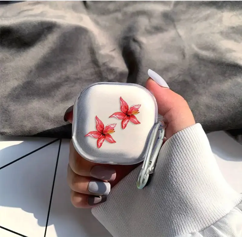 Funda transparente de flores para Samsung GalaxyBuds FE Buds2 Pro Buds Live Pro 2, funda de carga para Buds FE, funda dura transparente para PC - imagen 3