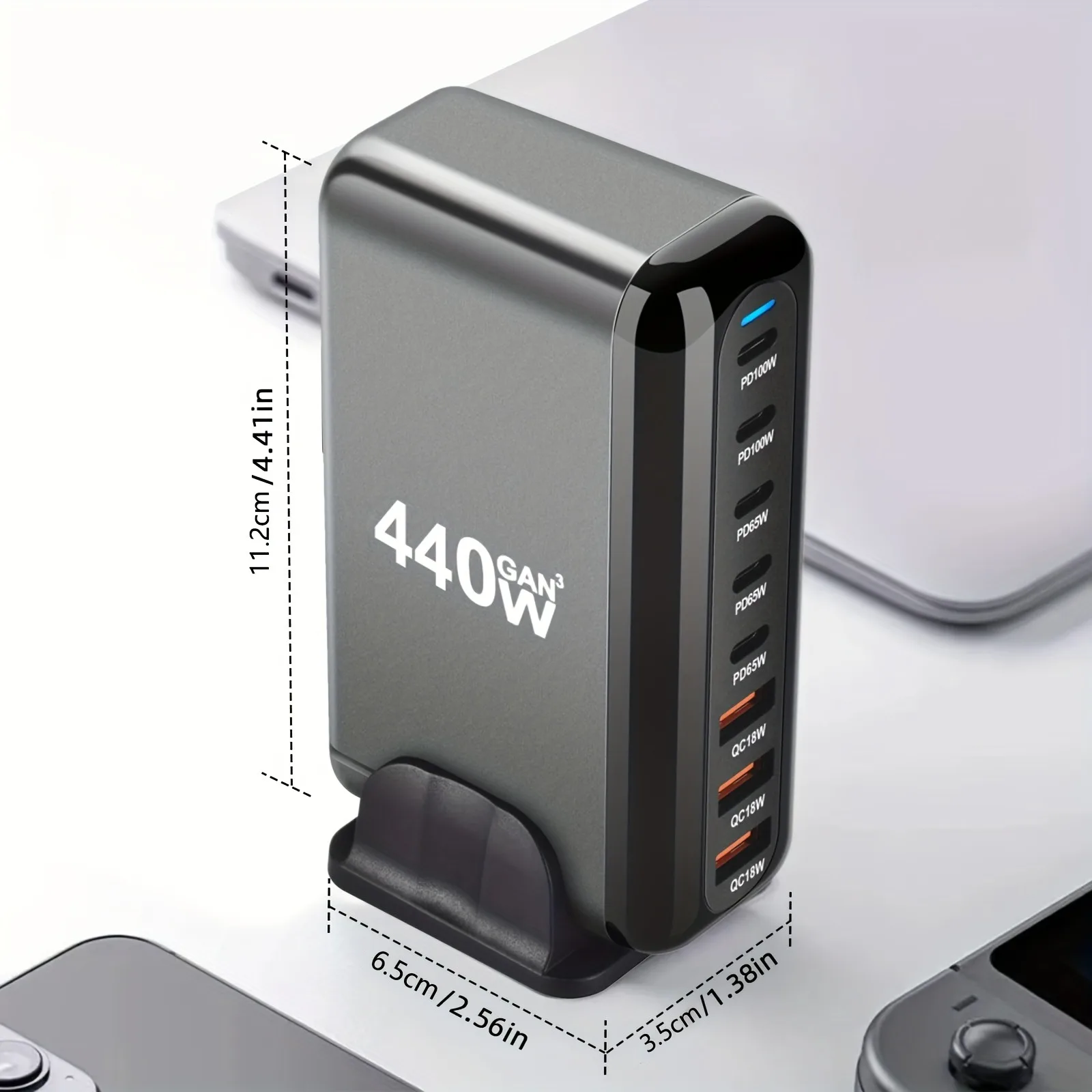 Estación de carga USB C de 440W, bloque de carga rápida de alta potencia de 8 puertos para teléfonos móviles, cargador rápido 3A5C para ordenador portátil/iPad/iPhone/Samsung - imagen 2