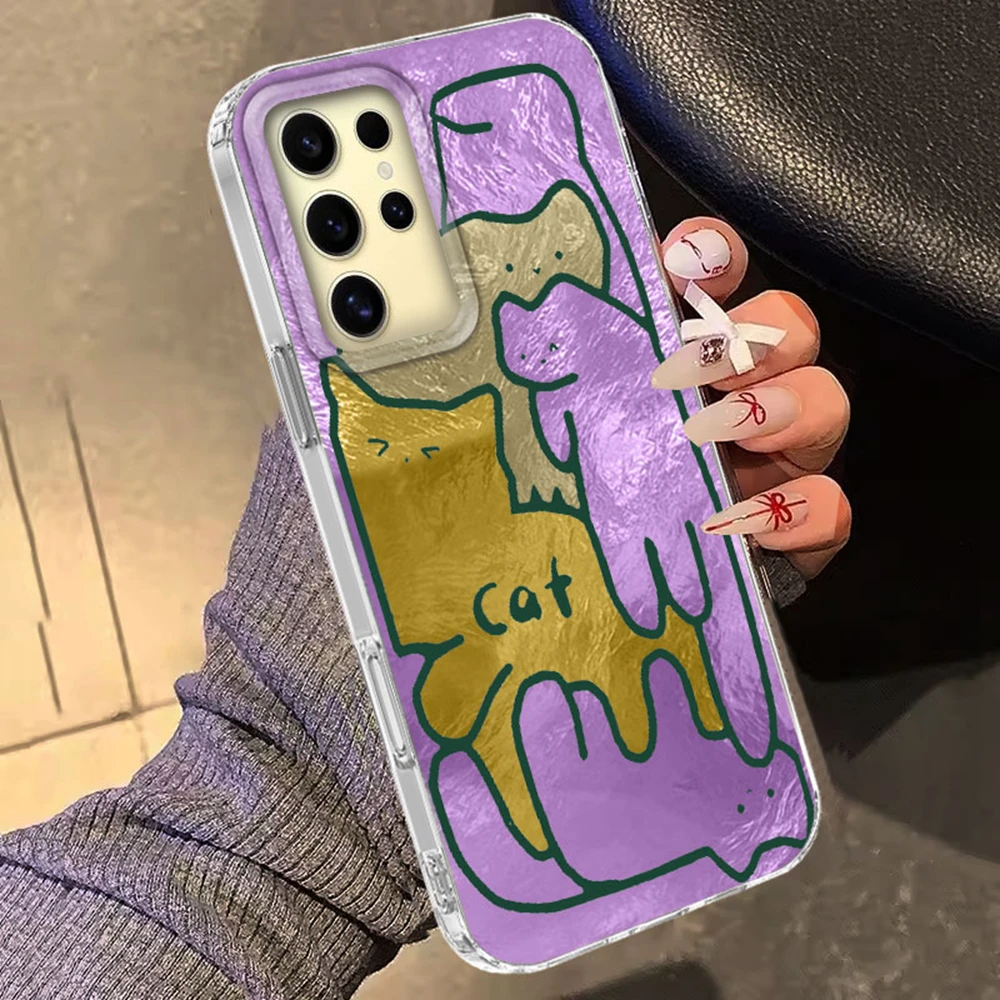 Para Samsung Galaxy S25 Edge S24 S23 S22 S21 S20 FE Plus Ultra lindo línea púrpura gato patrón de vórtice parachoques a prueba de golpes funda de teléfono - imagen 5