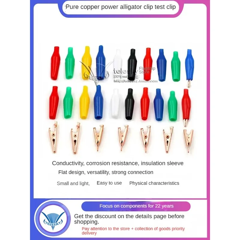 10 Uds Clip tipo cocodrilo 24/25/28MM negro rojo azul negro amarillo sonda de prueba recubierta de plástico suave Mini Clips de prueba de cocodrilo - imagen 4