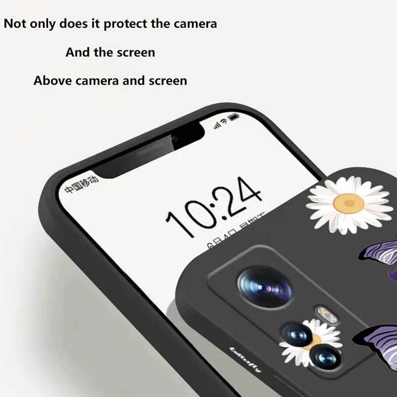 Funda de teléfono cuadrada de silicona con mariposas moradas para Xiaomi 11 Lite 5G NE 14 13T 13 12T 12X 12 Poco M6 X6 X5 X3 F5 Pro C65 - imagen 3