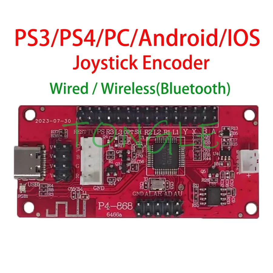 Placa PCB codificadora de joystick, USB, controlador de retardo cero, PC, PS3, PS4, Android, IOS, un jugador, Bluetooth inalámbrico con batería - imagen 2