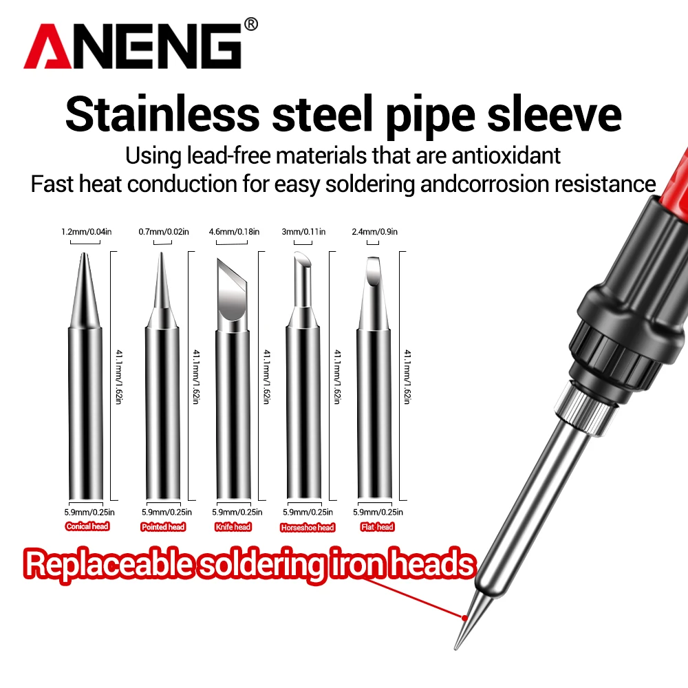 Hierro de soldadura eléctrico 60W ANENG SL105 pantalla digital temperatura ajustable SL104 botón de ajuste Calefacción rápida Hierro eléctrico Kit profesional portátil Electricio Herramientas de reparación de soldadura - imagen 4