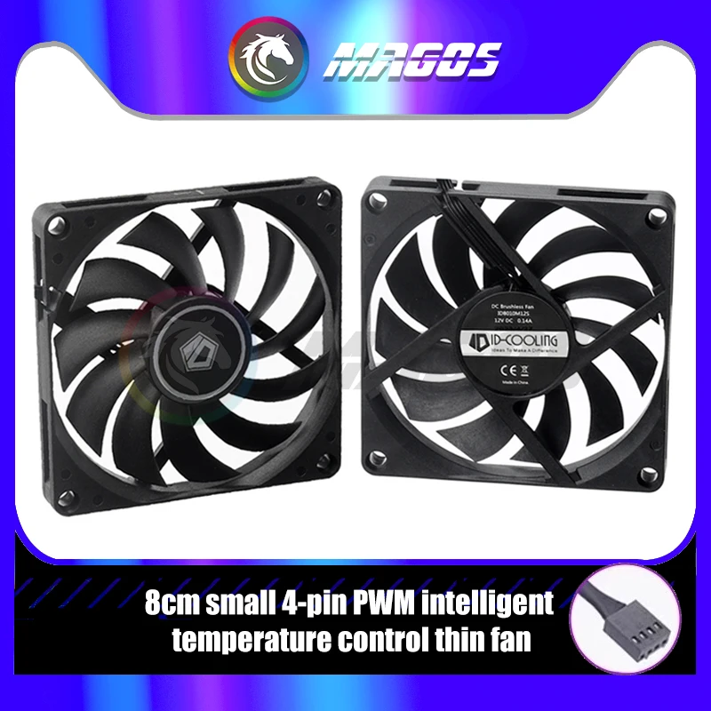 8010 Ventilador con caja de 80 mm Ultra delgado, blanco/negro, Control de temperatura PWM ultrafino de 10 mm Ventilador de enfriamiento de CPU de computadora de 8 CM, - imagen 3