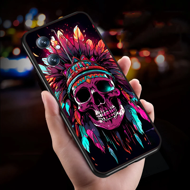 Funda de teléfono negra con calavera terrorífica para OPPO Find X5 X3 X6 A54S A5 A94 A16 A53S A57 A74 A72 A98 A78 A96 A9 5G - imagen 3
