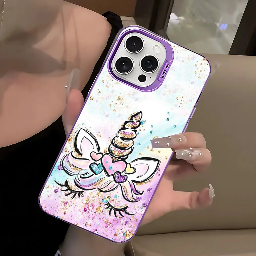 Funda de teléfono de dibujos animados de unicornio para iPhone 16 15 14 13 12 11 Pro Max X XR XSMAX 8 7 Plus, funda trasera mate a prueba de golpes - imagen 5