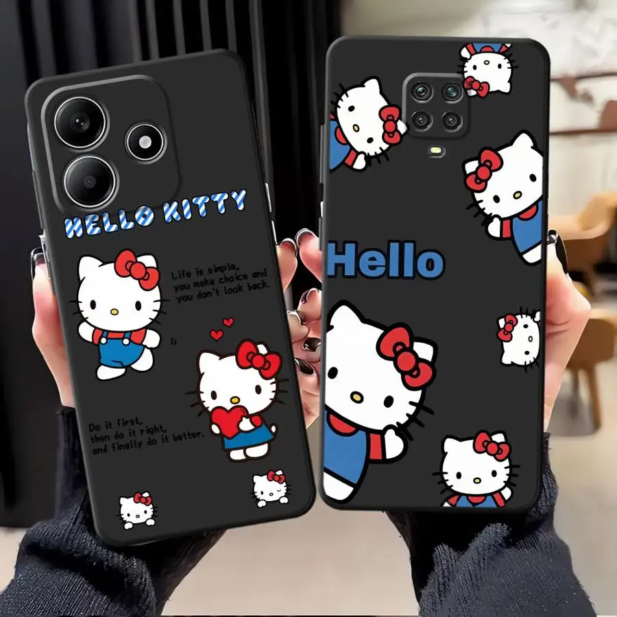 Funda de dibujos animados de Hello Kitty a la moda para Xiaomi Redmi Note 12s 9S 13 14 Pro Plus 7 8 9 10 11 12 Pro 10S 11s cubierta de teléfono suave negra