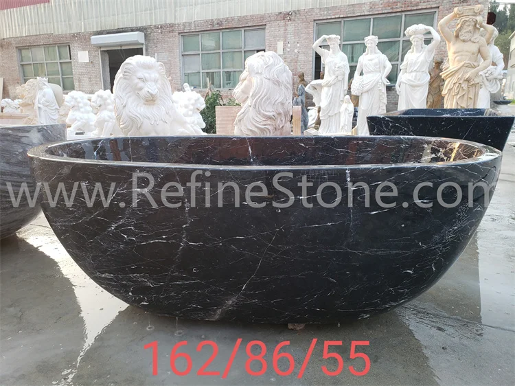 Bañera de mármol negro pulido y bañera de piedra tallada a mano - imagen 3