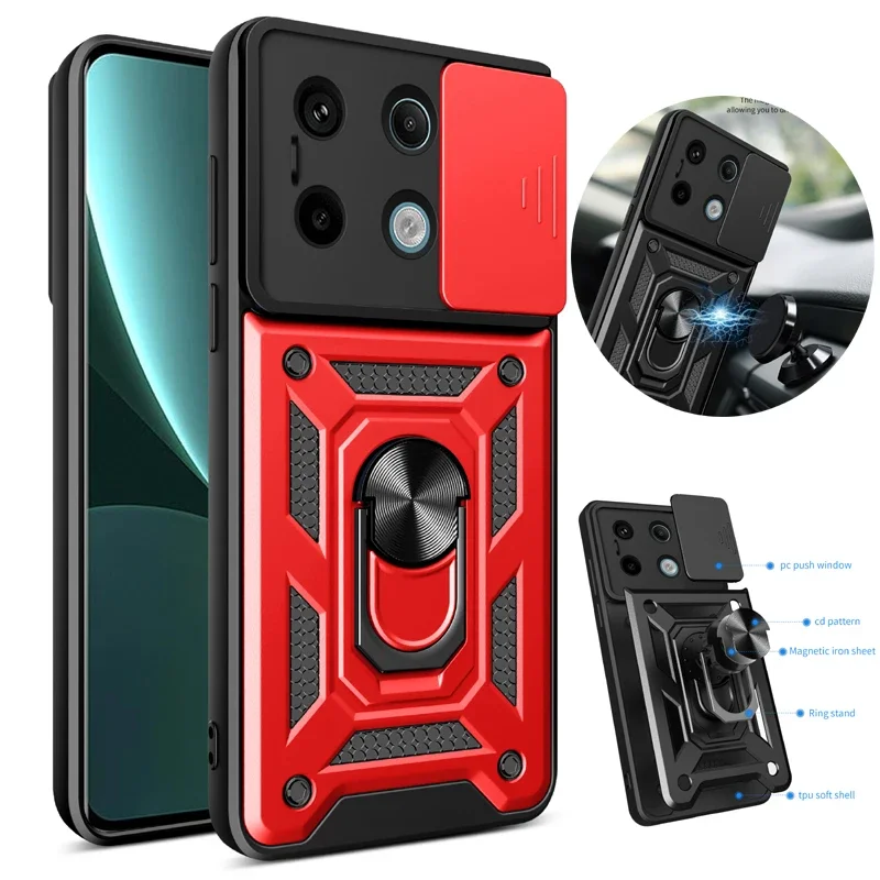 Para Redmi 14C Note 12S 13 Pro Plus 4G 5G anillo magnético funda de teléfono cámara diapositiva armadura de grado militar proteger fundas de silicona