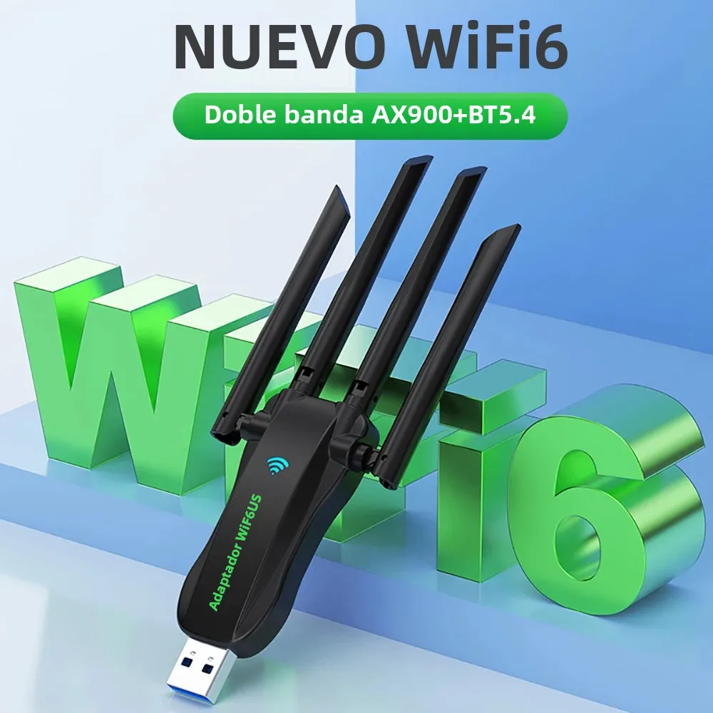 Adaptador USB AX900 WiFi 6, tarjeta de red de doble banda 2,4G 5G, receptor inalámbrico Bluetooth 5,4, controlador de antena de 4 ganancia gratis para Win 10 11 - imagen 2