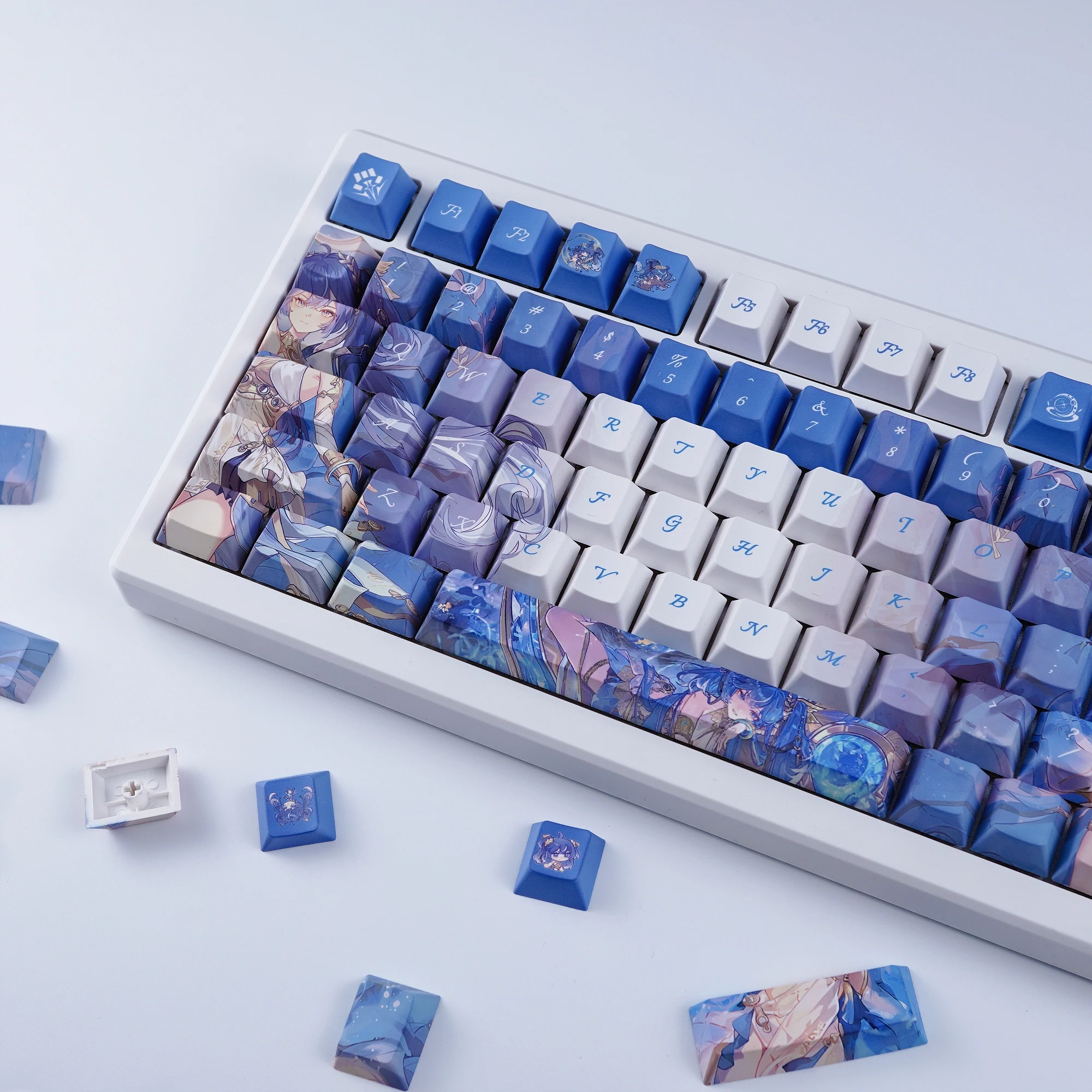 Wuthering Waves IUNO Keycaps Cherry Profile PBT sublimación térmica azul dibujos animados lindo juego Keycap para teclado mecánico DIY - imagen 4
