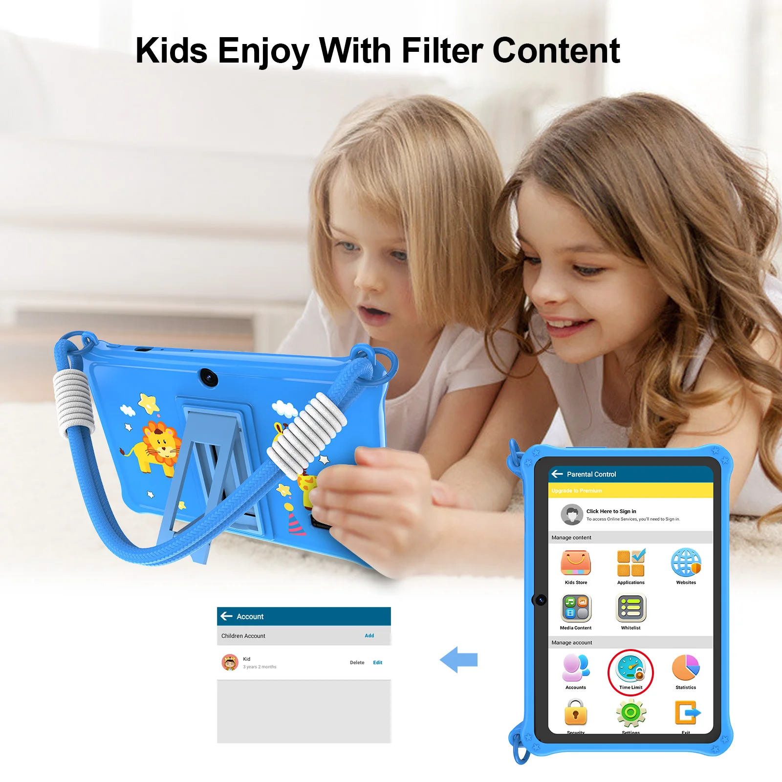 PRITOM Kids Tablet 7 pulgadas Android 13 4GB (2+2 VIRTUAL) RAM 32GB ROM WiFi Bluetooth Software para niños instalado con cordón - imagen 4