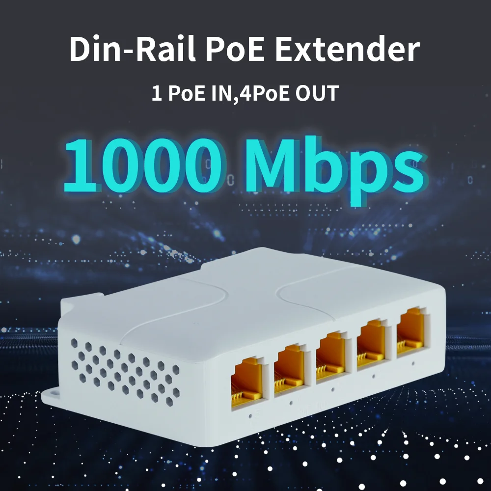 Hisource 5 puertos 1000Mbps extensor POE repetidor de interruptor de red compatible con IEEE802.3af/at/bt 100m para interruptor POE NVR IPC