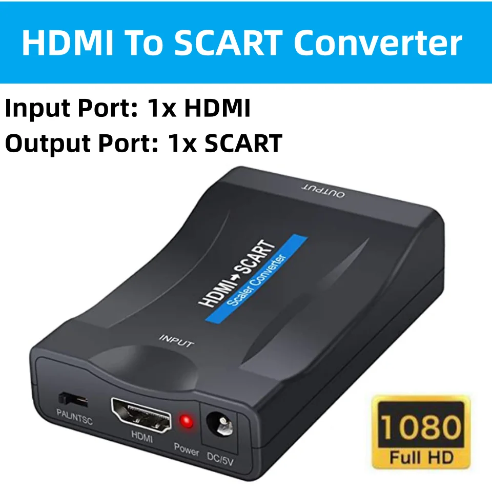 Convertidor de vídeo compuesto HDMI a SCART 1080p + CABLE CC o enchufe de 5V 1A CC fuente de alimentación para grabadoras de DVD CRT TV VHS VCR - imagen 2