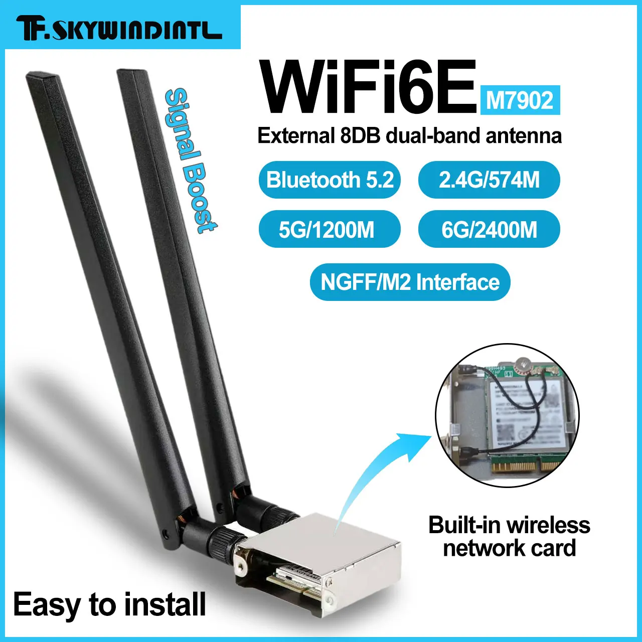 Módulo Wifi MT7902 tarjeta de red Wi-Fi 6E M.2 2,4 GHz/5GHz/6GHz tarjeta inalámbrica Bluetooth 5,2 placa base B760 B350 B450 B550 B650