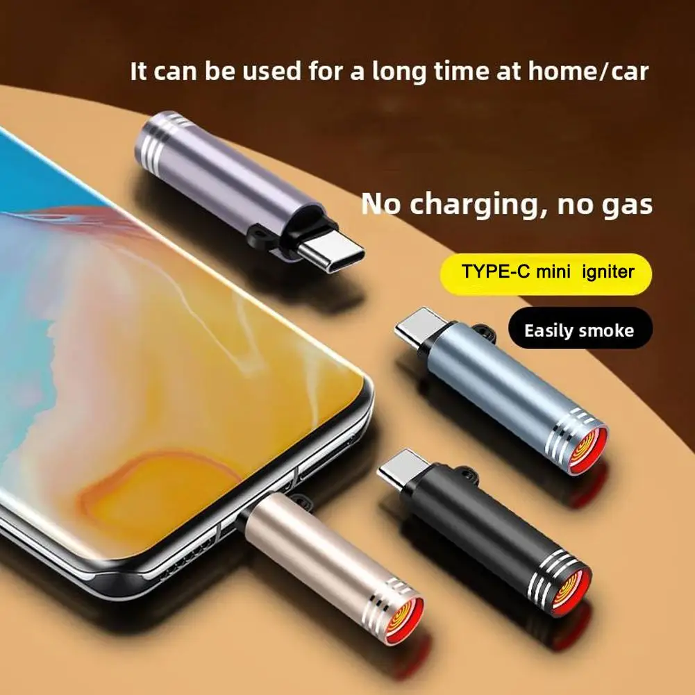 Mini encendedor tipo C a prueba de viento, sin llama, adaptador de encendedor de cigarrillos Usb C, sin batería, encendedor de teléfono para viajes aéreos al aire libre D1c0