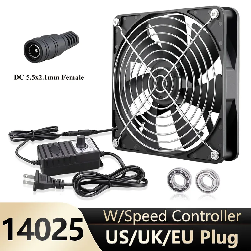 GDSTIME-ventilador Axial de refrigeración de 140MM, conector hembra de CC de 12V, 14cm, 140x140x25mm, ventilador centrífugo de refrigeración con adaptador de corriente AC 100V 220V