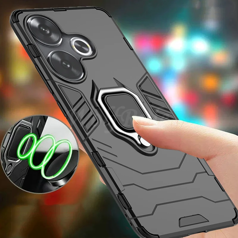Para Poco F6 funda XiaomiPoco F6 Capas nuevo teléfono a prueba de golpes armadura trasera PC parachoques anillo magnético soporte cubierta Poco F6 Fundas - imagen 2