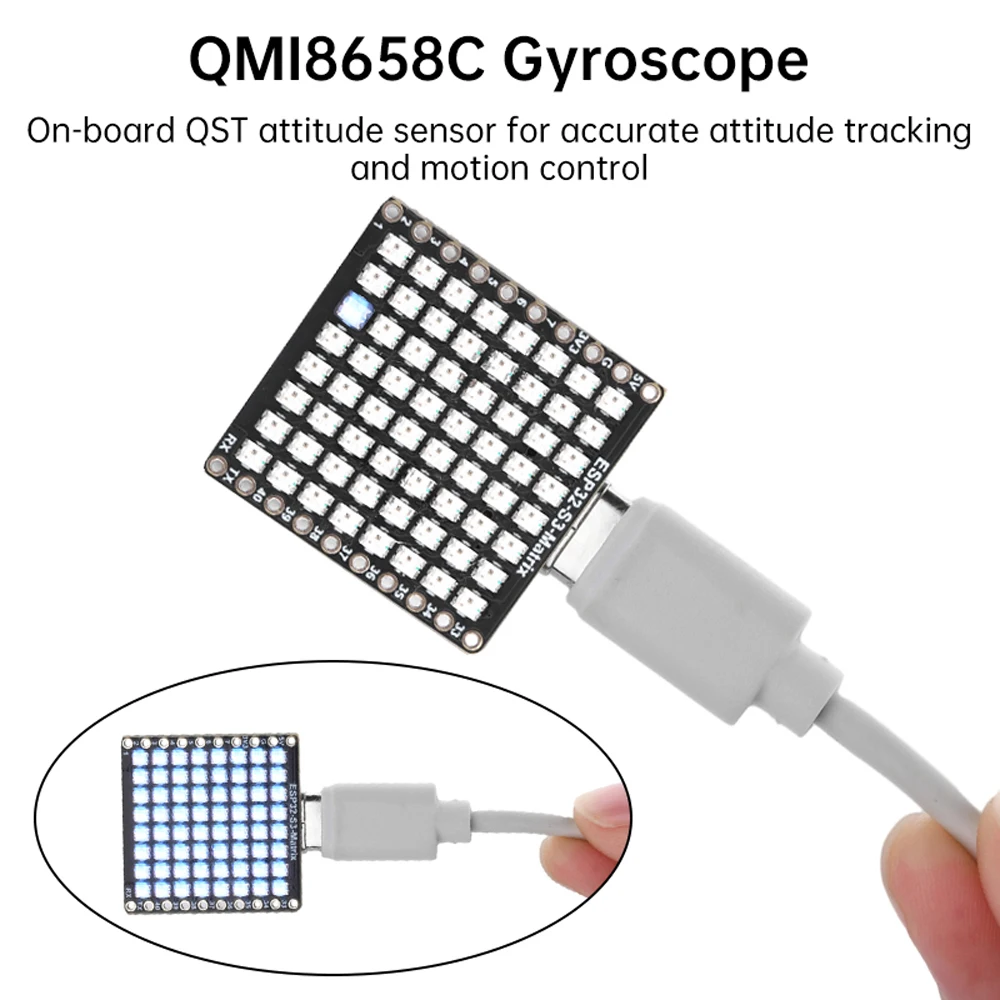 Placa de desarrollo ESP32-S3-Matrix para Arduino Python, WIFI, Bluetooth, 8x8 RGB-LED, con Sensor QST Attitude Gyro, QMI8658C