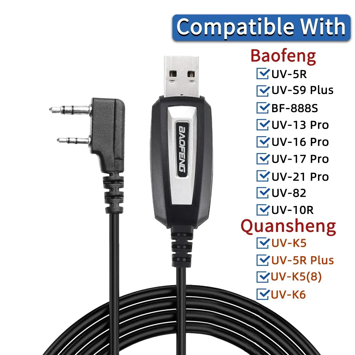 Cable de programación USB con CD para Baofeng UV-5R 82 888S UV-S9PLUS UV-13 16 17 21 Pro Quansheng UV-K5 5R Plus Walkie Talkie Radio