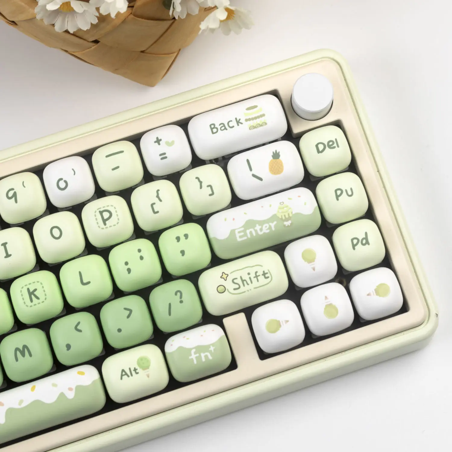 140 teclas lindas teclas MOG tema de verano teclas PBT para niña lindas teclas verdes teclado mecánico Dye-Sub 6.25U espacio dividido - imagen 3