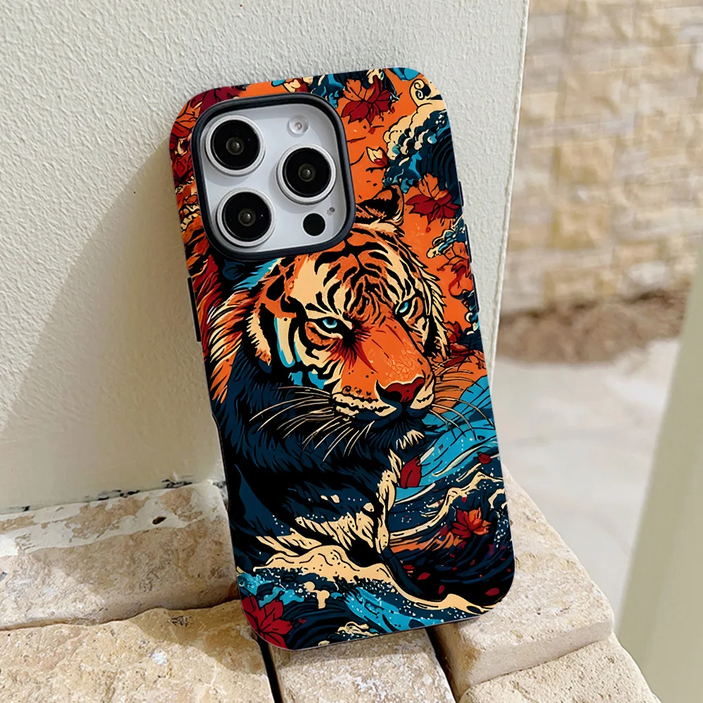 Funda de teléfono con diseño de tigre de dibujos animados para iPhone 16, 15, 14, 13, 12, 11 Pro Max Plus, funda trasera magnética de lujo de doble capa - imagen 5
