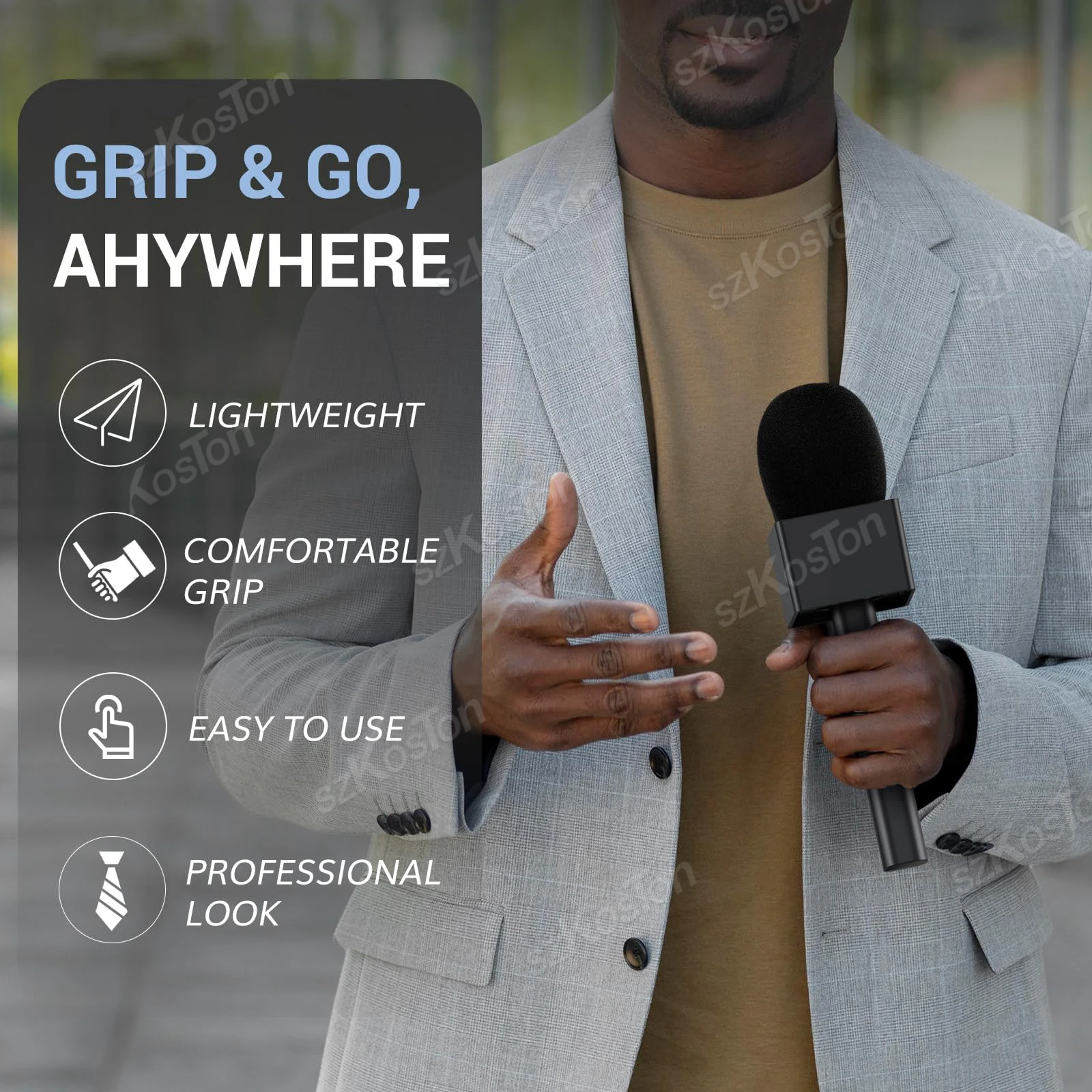 Adaptador de micrófono con mango inalámbrico para entrevista, Compatible con DJI Rode, micrófono GO inalámbrico para Vlogging, Podcast, reporteros, YouTube - imagen 3