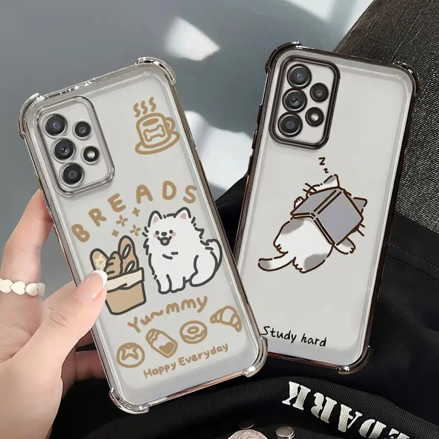 Funda transparente para teléfono con diseño de gato y perro, para Samsung Galaxy A33 A24 A15 A26 A35 A36 A16 A21s A52 A17 A13 A25