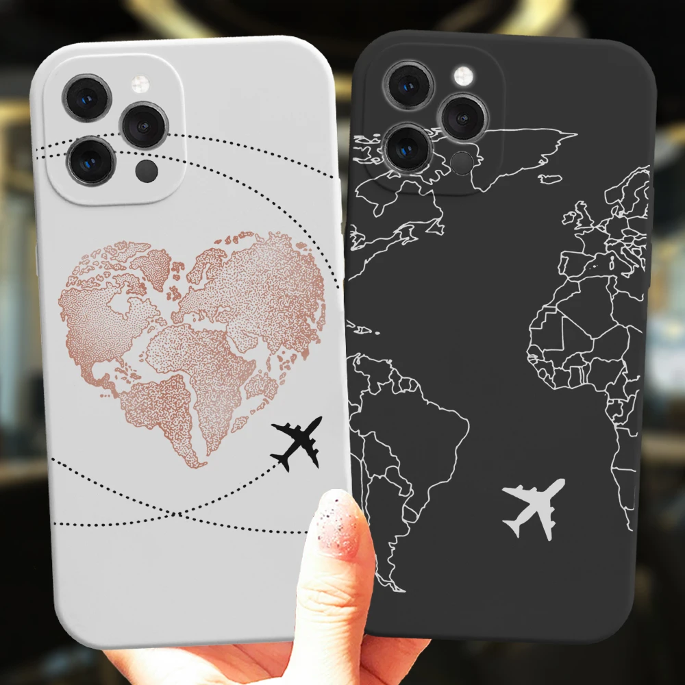 Funda de silicona con mapa del mundo para iPhone, cubierta de lujo para modelos 13, 11, 12, 14 Pro Max, Mini, 7, 8, 15 Plus, XS Max, XR