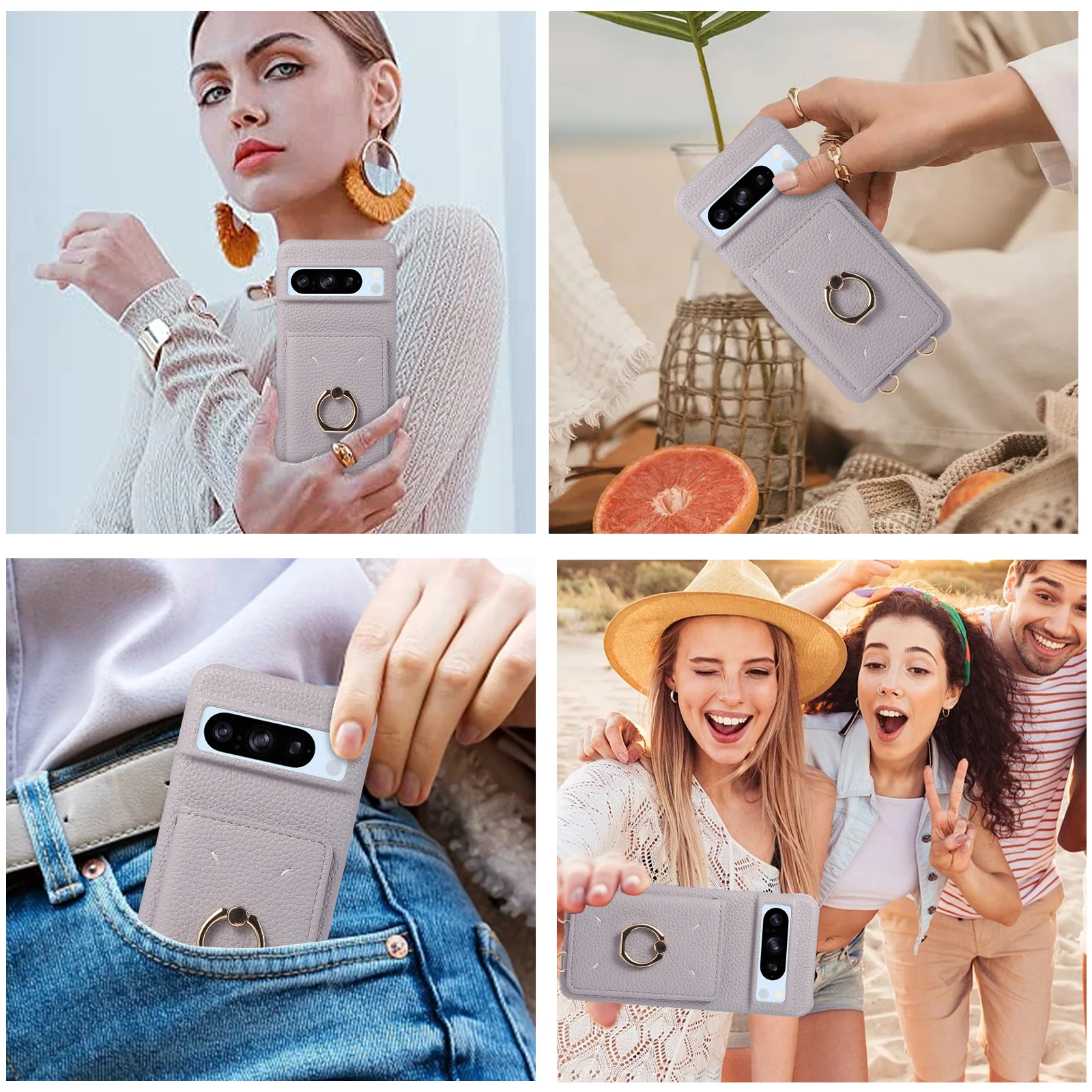 Funda de cuero con soporte de anillo para Google Pixel 8 Pro 8A 7A 7Pro, funda de bolsillo con cordón largo, cartera para tarjetas cruzadas - imagen 4