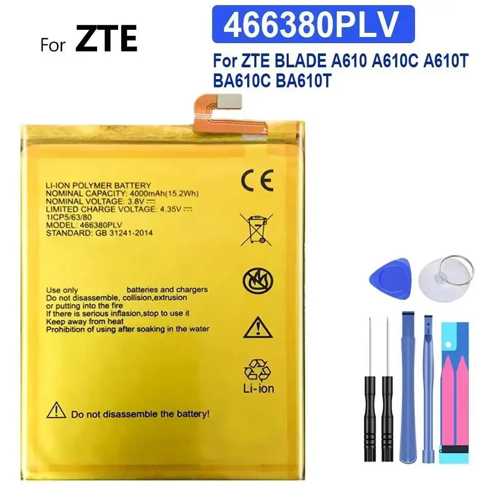 Batería 1400mAh-5000mAh para ZTE Blade A2 A610 A6 (Lite Plus) BV0730 A510 BA510 A3 T220 AF3 T221 A5 AF5 A610 A610C A610T BA610C - imagen 5
