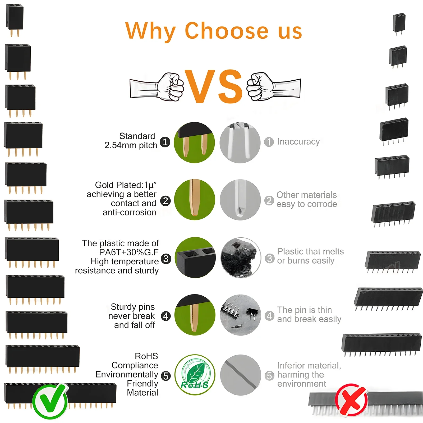 Placa PCB recta de una sola fila para Arduino, Kit surtido de tira de conector de cabezal de Pin hembra, escudo prototipo, 155 piezas, 2,54mm - imagen 4