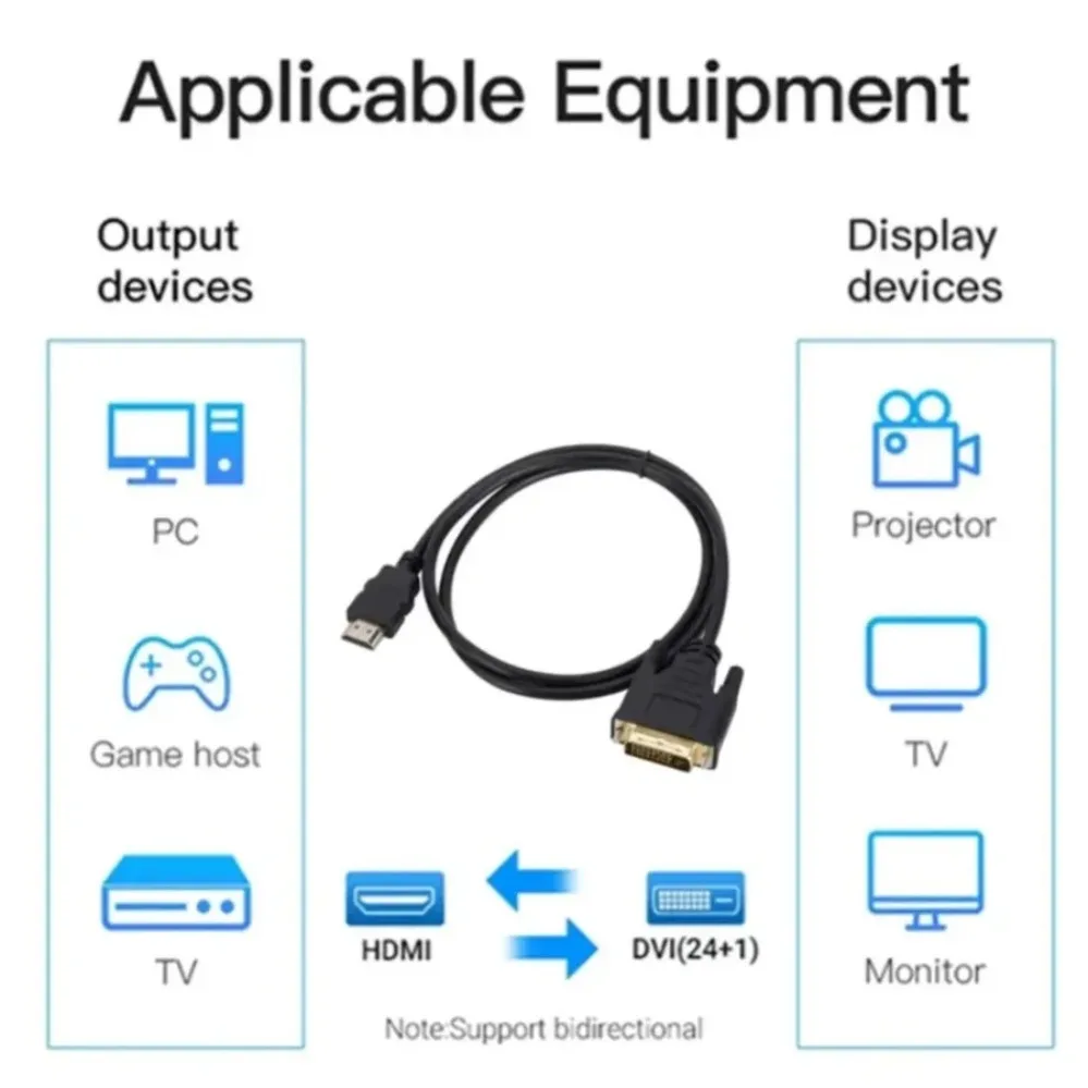 BGGQGG 4K HDMI compatible con Cable adaptador DVI HDMI macho a macho DVI 24 + 1 convertidor DVI a HDMI bidireccional para PC proyector de TV - imagen 3