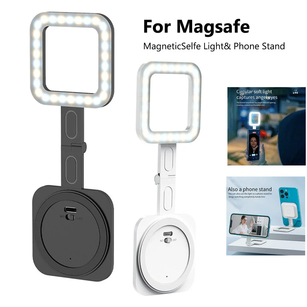 Luz de Selfie magnética 2 en 1 2024, soporte de teléfono con tapa ajustable de 180 °, luz Led de relleno para MagSafe, iPhone 15, 14, 13, 12, maquillaje Android