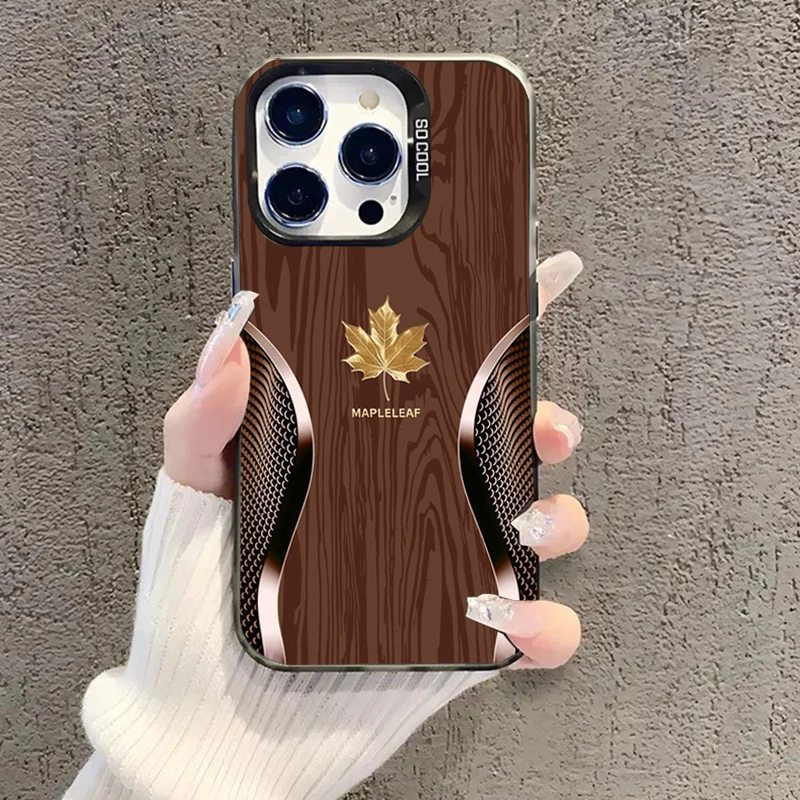 Funda de teléfono con patrón curvo de grano de madera y hoja de arce dorada para Xiaomi Mi 15 14 13 12 13T 14T Pro 11 Lite NE Poco X5 X6 M6 Pro