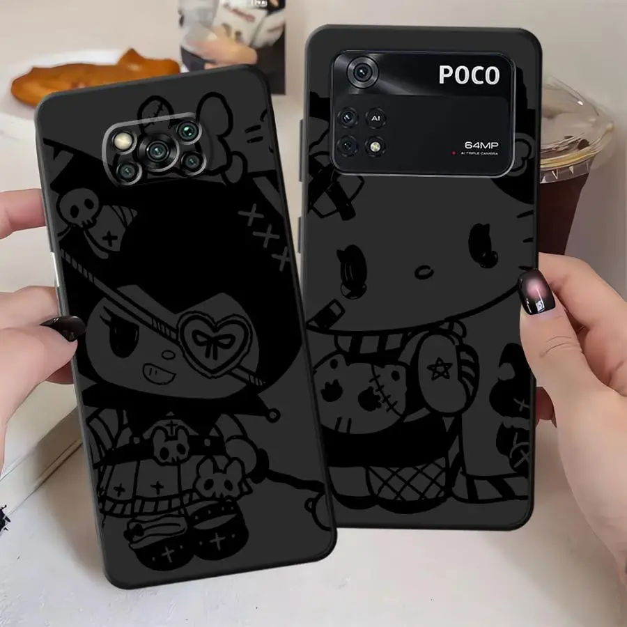Funda de teléfono suave negra para Xiaomi Poco C50 F1 C40 C61 C71 M3 M4 M7 Pro C75 F3 X3 X4 X5 X7 Pro M5 Sanrio Cool Kuromi Hello - imagen 4