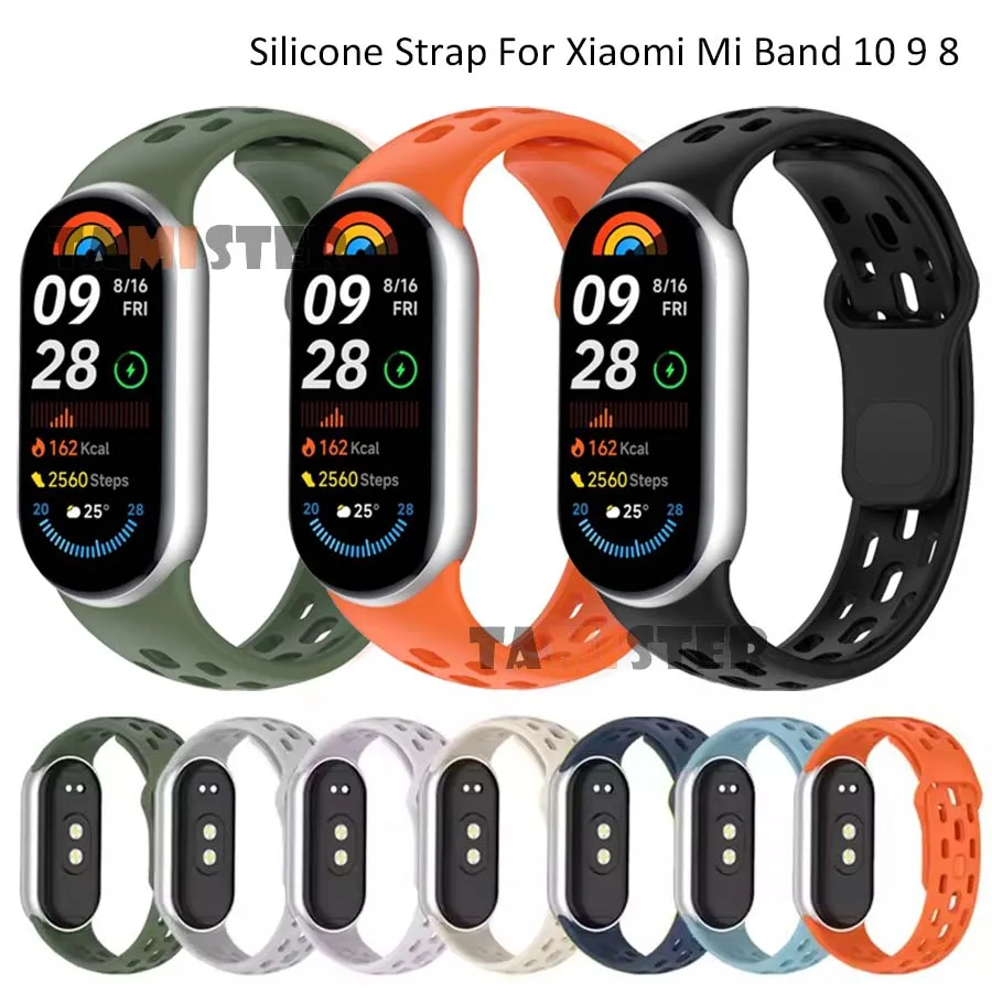 Correa deportiva de silicona para Xiaomi Mi Band 10, Correa de repuesto para Mi Band 8 9 10, accesorio de pulsera para reloj inteligente
