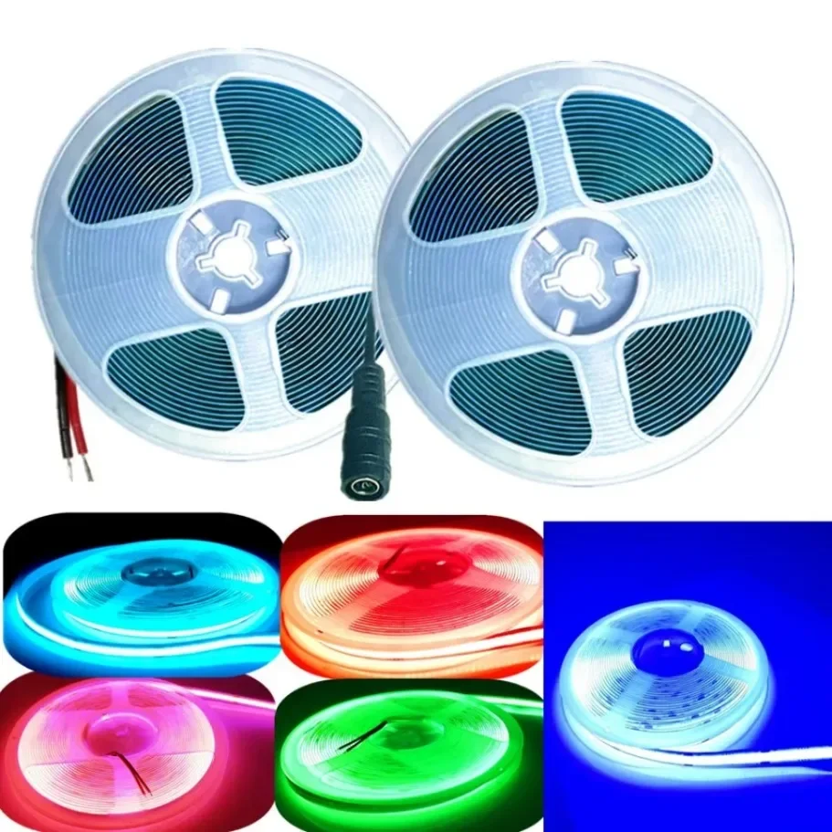 Tira de luces LED COB de alta densidad, cinta Flexible de 12V y 24V CC, 320LED/M, RA90, blanco, rosa, amarillo, azul hielo, Rojo, Verde
