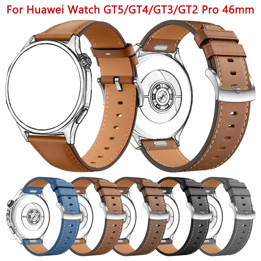Correa de 22mm para Huawei Watch GT5/GT4/GT3/GT2 Pro, correa de cuero sintético de 46mm, pulsera de repuesto para Huawei GT 5/4/3/2 Pro 46mm