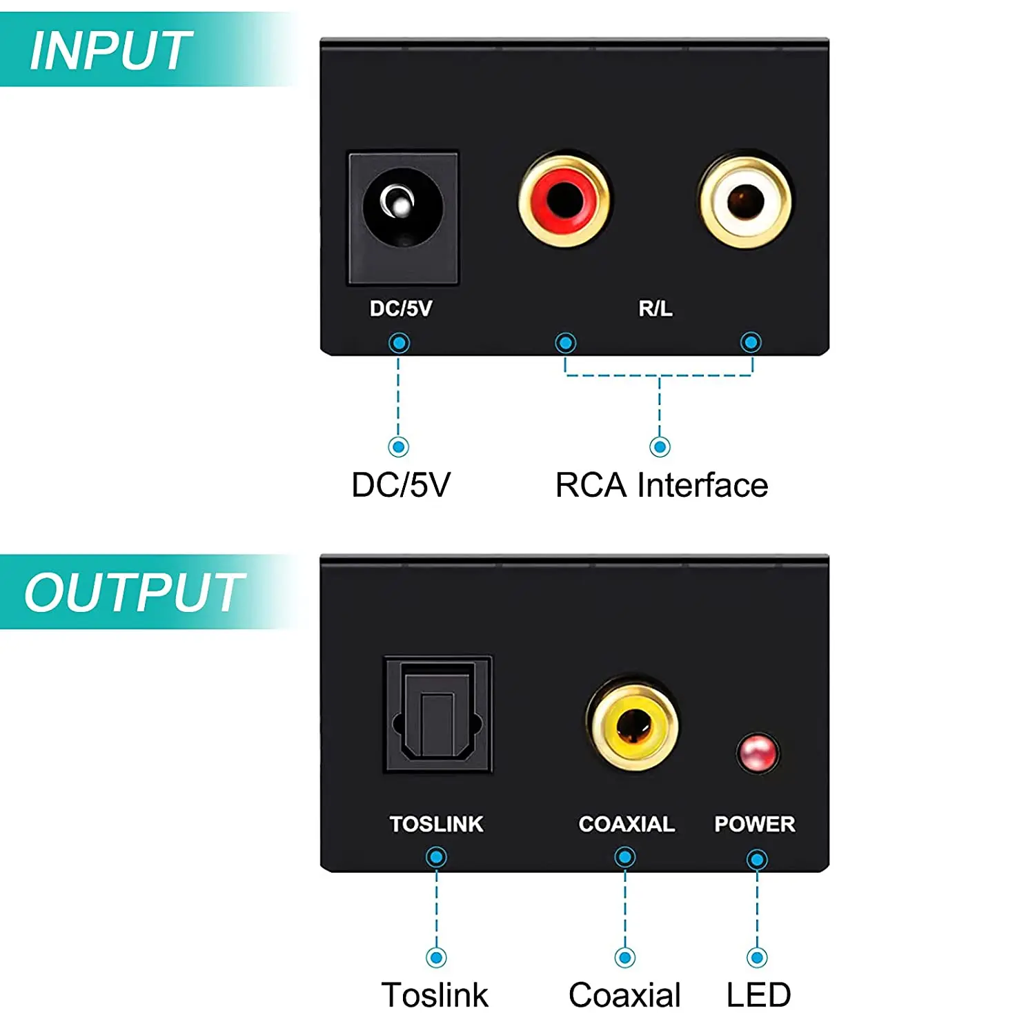Adaptador convertidor de Audio RCA (R/L) Coaxial óptico Digital de salida de Audio Digital a señales digitales Toslink Coaxial 5,1 a adaptador convertidor de Audio RCA analógico - imagen 5