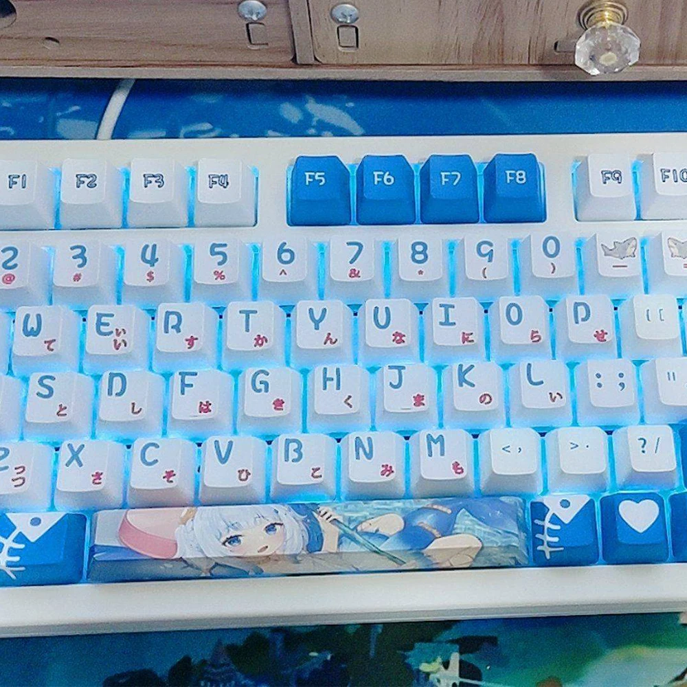 120 Keyshololive EN Gawr Gura Juego de teclas de Anime japonés, juego de teclas Cherry PBT, teclas opacas para Made68 Mad68 Wooting 60 - imagen 3