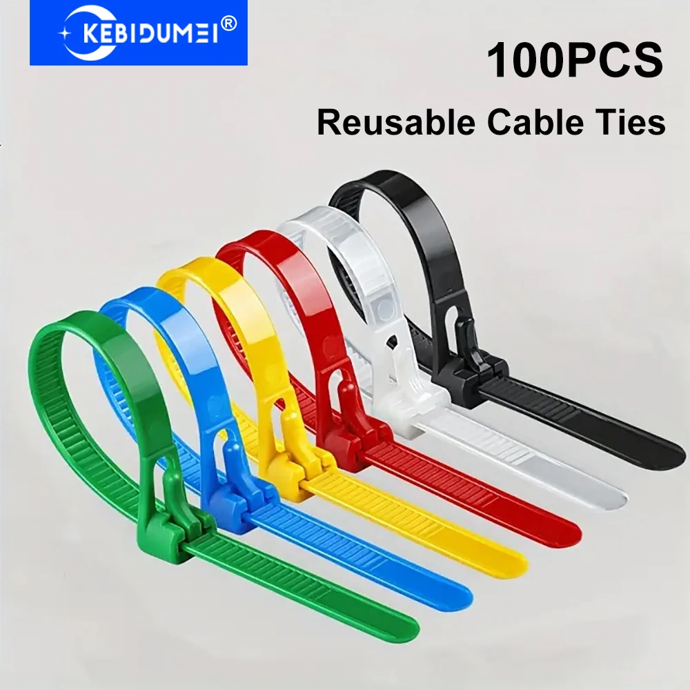 100 Uds bridas para cables desmontables plásticos de colores bridas para cables reutilizables envoltura Zip tipo brida para cables vendaje para cables enrollador de cables - imagen 4