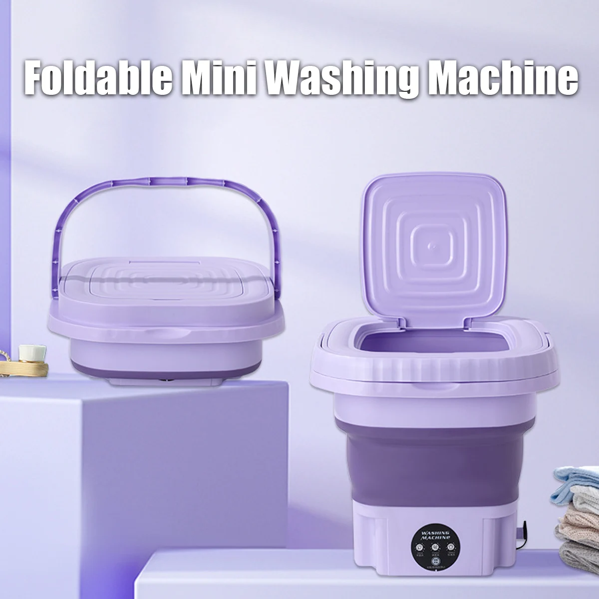 Cubo de lavadora plegable portátil de 8L para ropa, calcetines, ropa interior, lavadora de limpieza, lavadora de viaje pequeña portátil - imagen 3