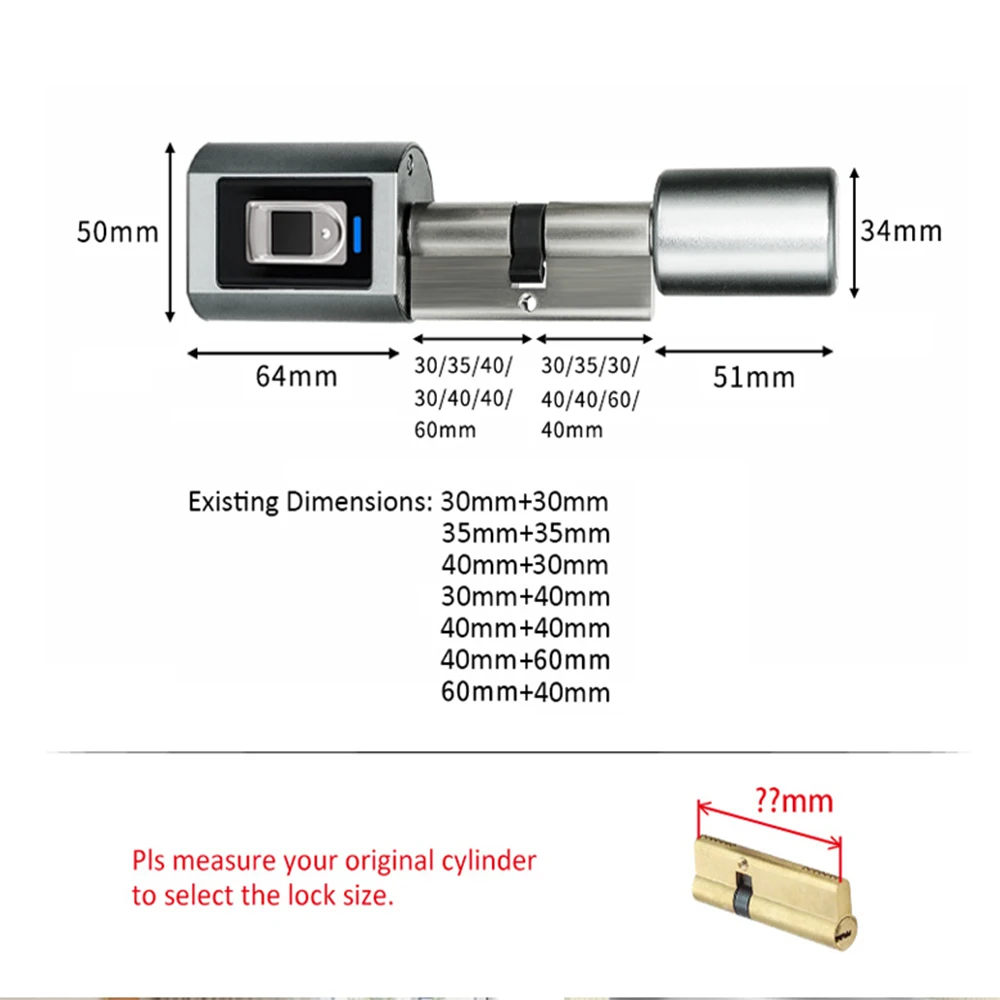 Cerradura electrónica inteligente Tuya BLE, Control remoto por Bluetooth, cilindro inteligente resistente al agua, aplicación de huellas dactilares, desbloqueo para el hogar - imagen 4