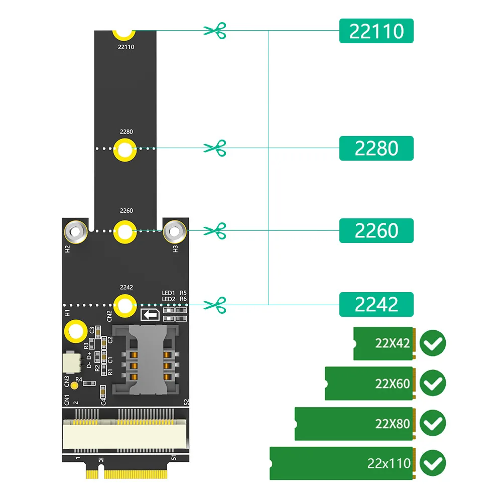 Interfaz M key NVMe M.2 SSD convertir a mini adaptador de ranura PCIe para módulo WWAN a solución de PC de escritorio enchufe de tarjeta NANO SIM - imagen 5