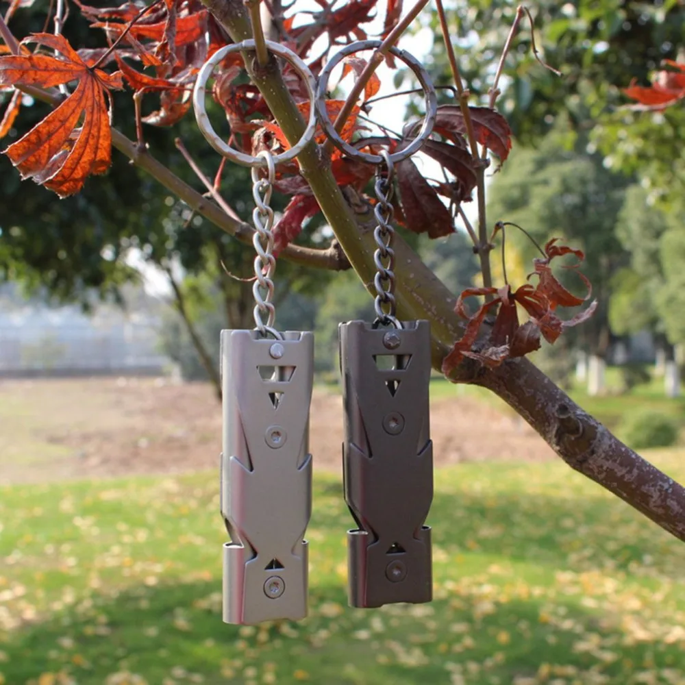 Silbato de acero inoxidable para supervivencia al aire libre, herramienta de viaje de rescate, senderismo y acampada, 150db - imagen 4