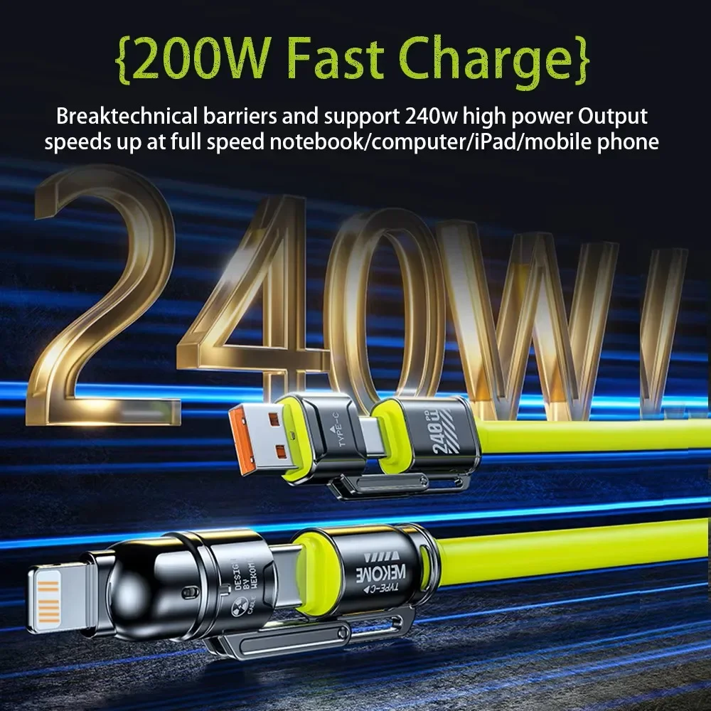 Original WEKOME 4-in-1 Super Fast Charging Mobile Data Cable 240W Silicone Dual Type-C Two Drag Two Charging Cable for iPhone - imagen 4