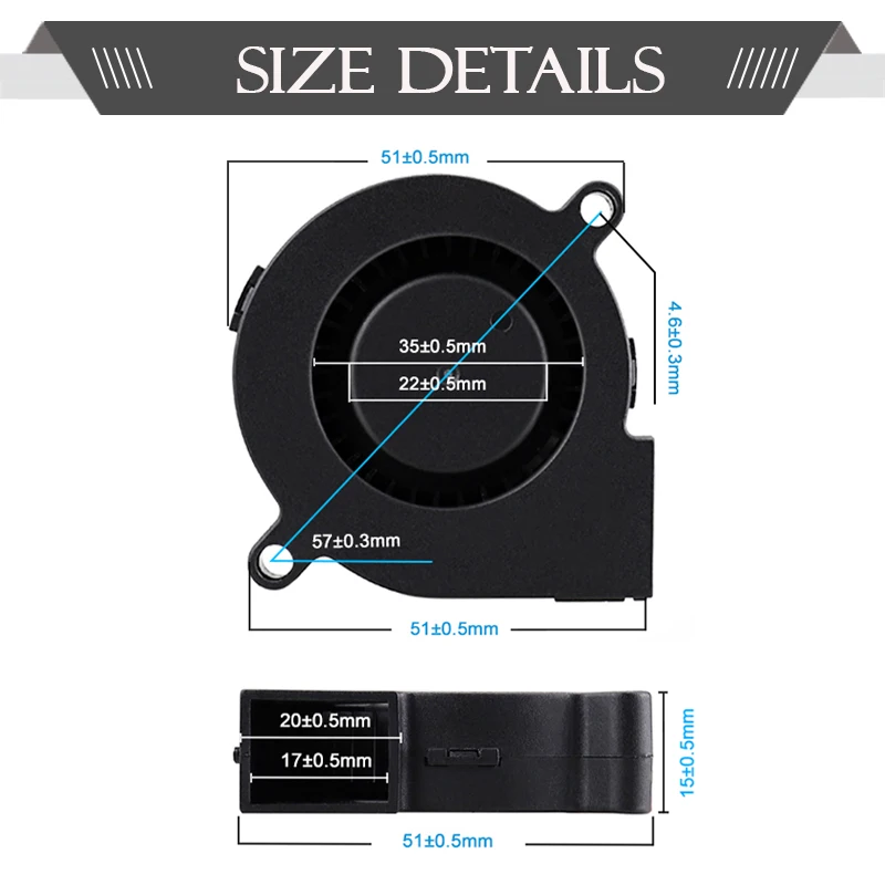 Gdstime 2 uds 5CM 24V DC 12V 5V manga/doble bola 5015 ventilador enfriador 50x15mm 2PIN y USB centrífugo DC ventilador Turbo de refrigeración - imagen 5